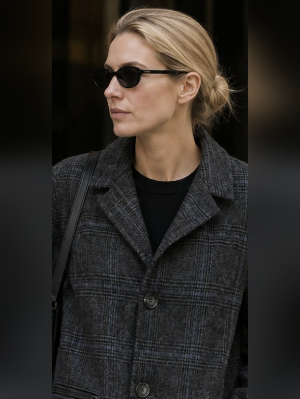 Calvin Klein Couture Unisex Charcoal W/blue Plaid Wool Overcoat Carolyn Kennedy